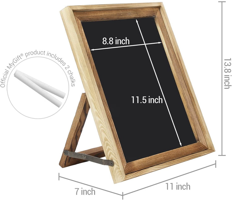 Picture Frame Style Chalkboard Tabletop Easel, Two-Toned Rustic Burnt Wood Framed Freestanding Chalkboard Sign-MyGift