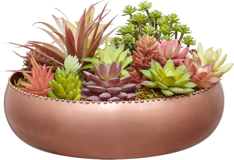 copper succulent pots 11-inch Metallic Copper Toned Metal Round Planter Pot with Pebbled Rim – MyGift