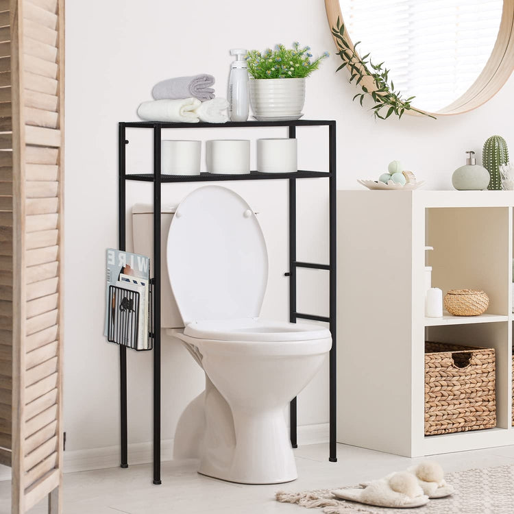 2Tier Freestanding Matte Black Metal OvertheToilet Storage Rack wit