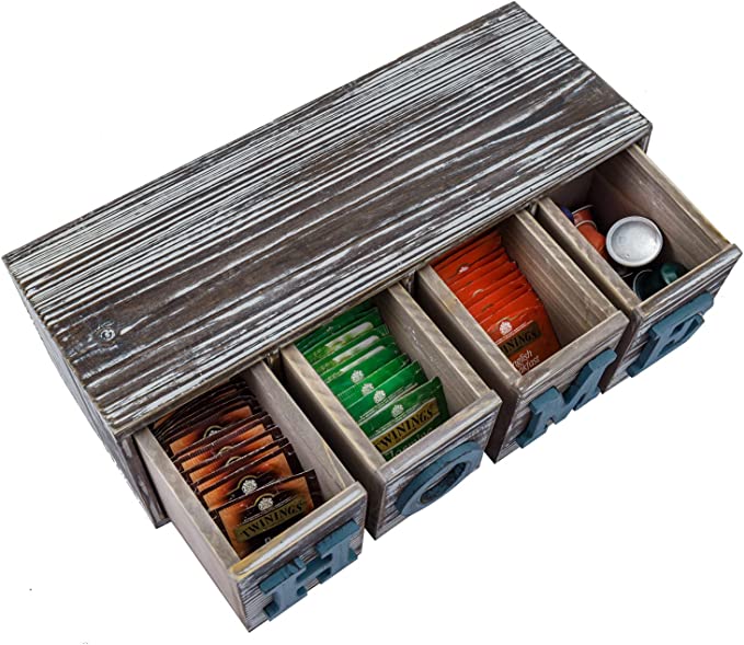 Rustic Wood Home Sign Display Shelf with Block Letter Drawers, Floating Shelf with Storage Drawers-MyGift