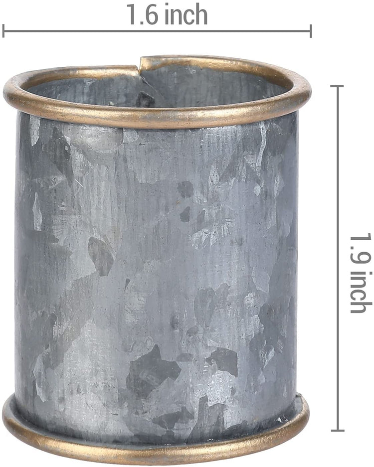 Farmhouse Napkin Rings, Rustic Galvanized Metal Dining Napkin Rings with Brass Tone Rim-MyGift