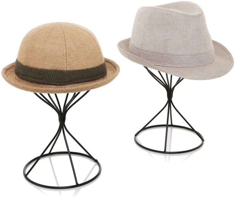 Set of 2, Black Wire Metal Hat and Cap Display Racks, Decorative Wig Holders-MyGift