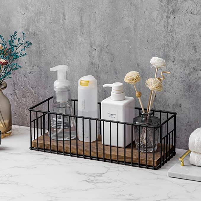 Black Bathroom Toiletries Storage Organizer Vanity Basket for Top Tank Toilet Paper Roll Holder Basket
