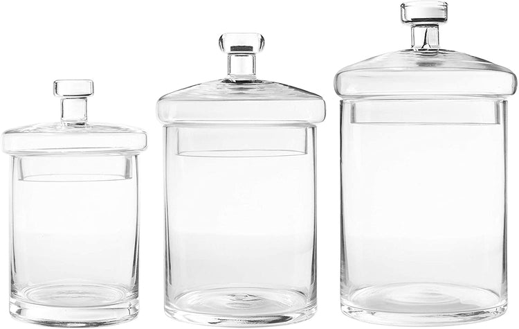 MyGift 3 Tier Stacking Jars, Round Clear Glass Apothecary Candy Cookie Jar with Lid