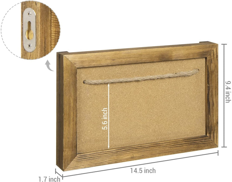 Sunglasses Wall Mounted Organizer, Burnt Wood Framed Eyewear Rack with Cork Bulletin Board with Hanging Rope-MyGift