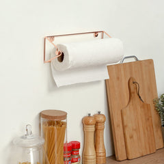 Burnt Wood and Gold Metal Kitchen Paper Towel Holder, Wall Mounted