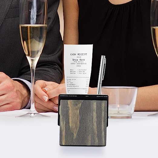 Set of 4, Gray Wood Restaurant, Bar Check Block with Pen and Credit Card Slots, Bill and Receipt Holder Organizer-MyGift