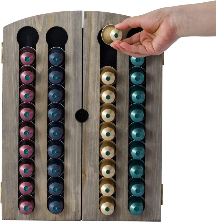 Gray Wood Wall Mounted Nespresso Coffee Pod Holder with Magnetic Door Panel, Storage Cabinet for Capsule Sleeves-MyGift