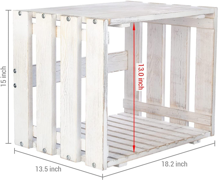Whitewashed Wood Vinyl Record Storage Box, Crate Style LP Album Organizer Bin-MyGift