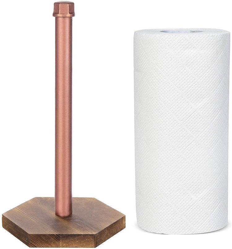 Industrial Copper-Tone Pipe & Burnt Wood Countertop Paper Towel Holder-MyGift
