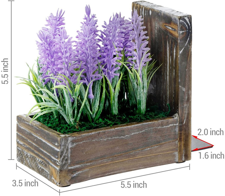 Decorative Bookends, Book Holder, Torched Wood Bookend with Artificial Lavender in Planter Boxes, Desktop Book Stands-MyGift