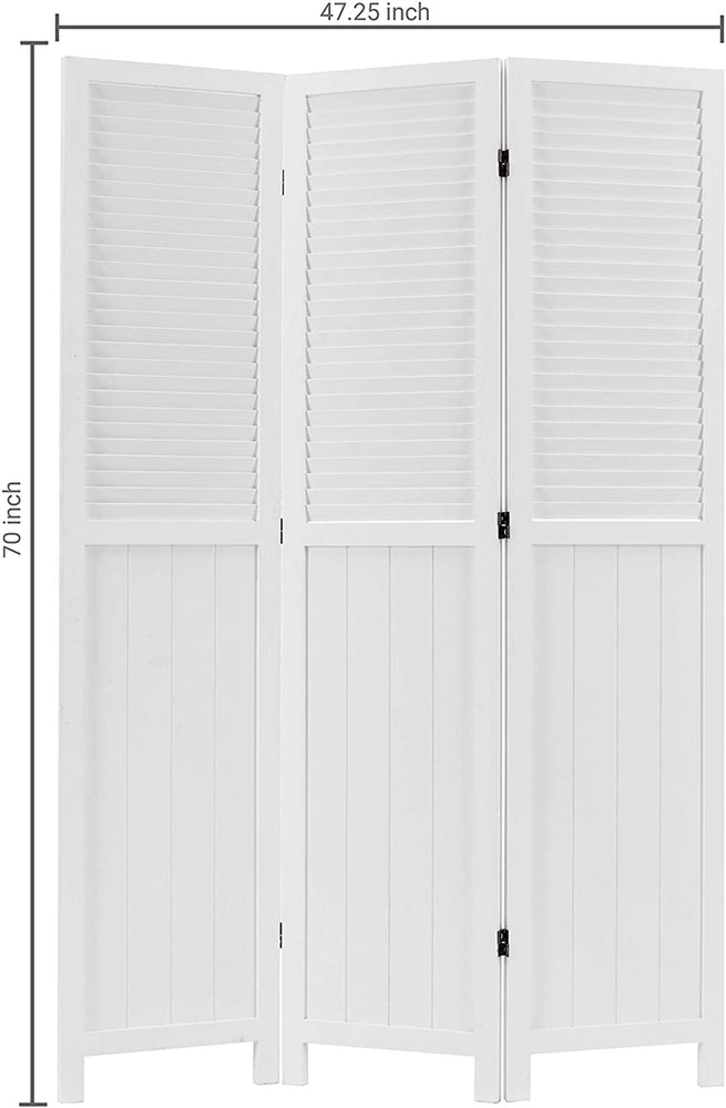 3-Panel Vintage White Room Divider Louvered Wood Folding Room Divider-MyGift