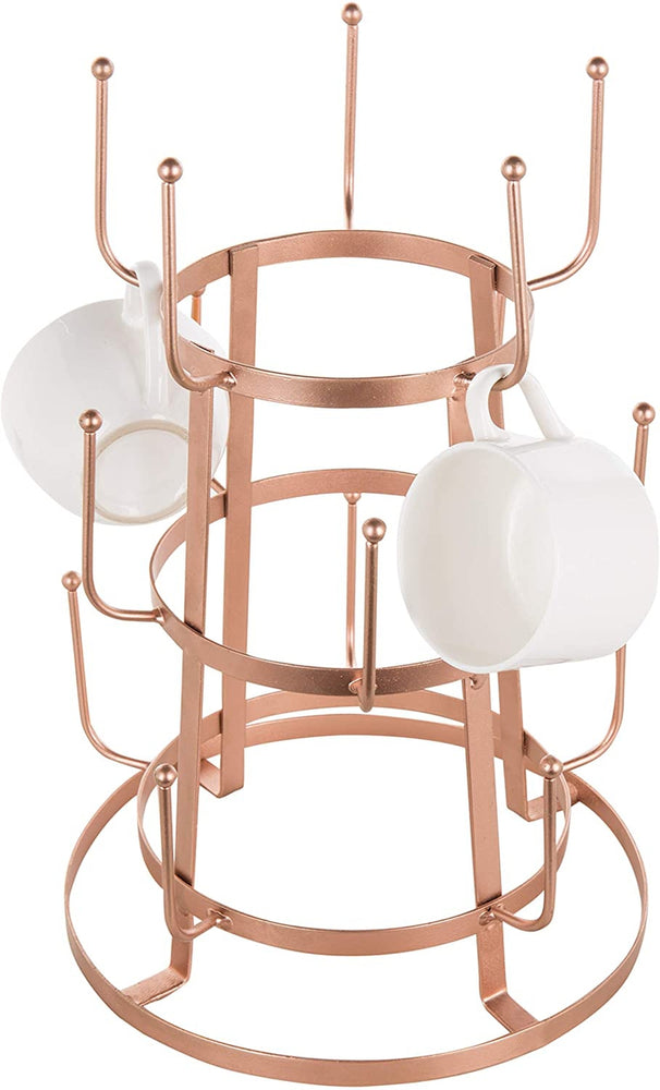 15-Hook Rose Gold-Tone Metal Coffee Mug and Cup Stand-MyGift