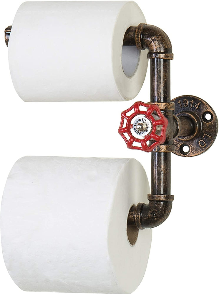 Bronze Wall Mounted Industrial Pipe Faucet Design Dual Toilet Paper Roll Holder-MyGift