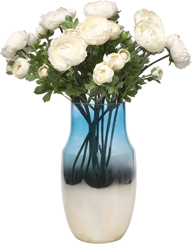 Modern Brass and Blue Gradient Glass Flower Vase, Floral Arrangement Centerpiece-MyGift
