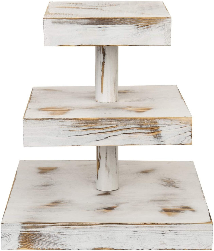 3-Tier, 12-Inch Whitewashed Wood Cupcake Desserts Stand, Appetizer Display Riser-MyGift