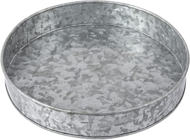 11 Inch Farmhouse Galvanized Metal Round Serving Tray, Vanity Tray and Tabletop Decorative Display Platter-MyGift