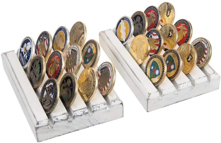 Set of 2 Challenge Coin Display Whitewashed Wood Holder-MyGift