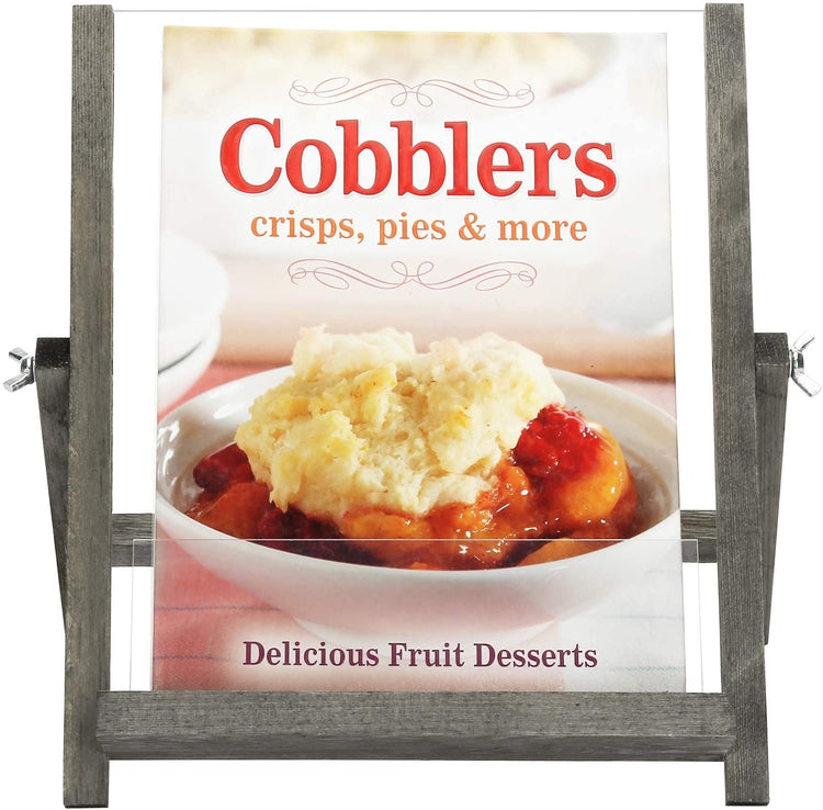 Gray Wood and Clear Acrylic Collapsible Cookbook Holder, Recipe Stand for Cookbooks, Tablets and Magazines-MyGift