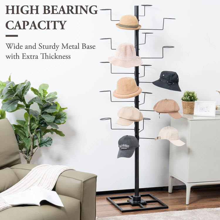 6 Foot Freestanding Black Metal Hat Organizer Rack, 360 Degree Rotating Wig or Cowboy Hat Display Stand-MyGift