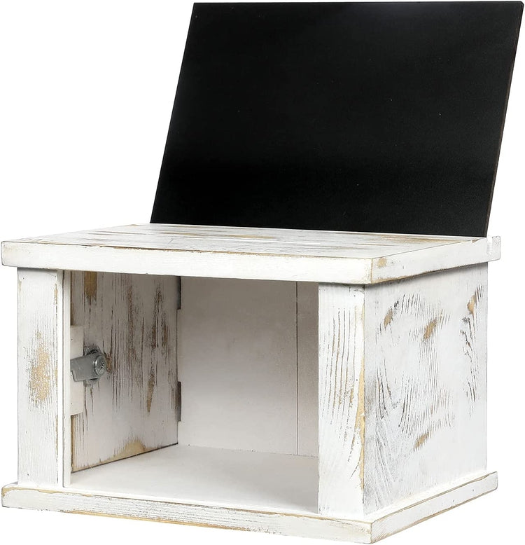 Box Removable Sign Whitewashed Wood Lockable Donations Box, Suggestion Box with Removable ...