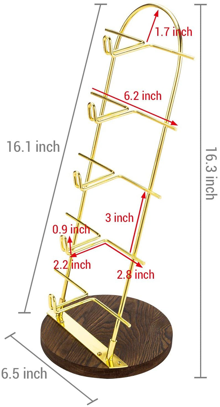 5-Tier Gold Metal Sunglasses Display Stand with Brown Wood Jewelry Holder Base, Retail Eyewear Rack-MyGift