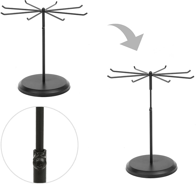 8 Hook Black Metal Jewelry Display Stand, Adjustable Height Rotating Necklace Organizer-MyGift