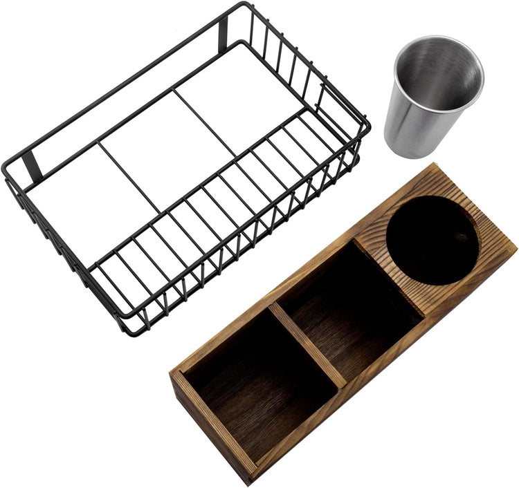 Brown Wood and Black Metal Hair Styling Hot Tools Rack Organizer for Blow Dryer, Flat Iron, Curling Wand-MyGift