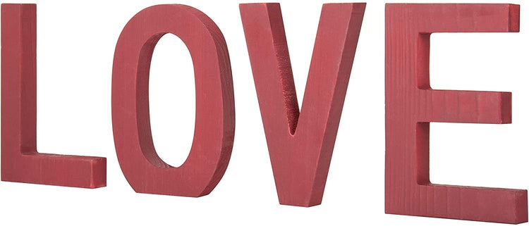 Tabletop Red Wood Block LOVE Decorative Sign, Standing Cutout Letters-MyGift