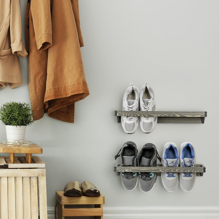 Gray Wood Shoe Rack Storage Organizer, Hanging Footwear Holder for Closet, Mudroom, Entryway, Holds 4 Pairs, Set of 2-MyGift