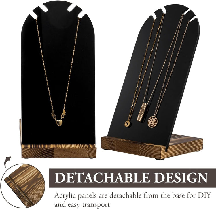 Black Acrylic Necklace Holder with Wood Base, Tabletop Jewelry Easel Stand Retail Display, Set of 2-MyGift