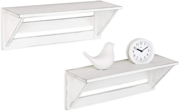 Set of 2 Vintage White Wood 17-Inch Wall-Mounted Shelves-MyGift