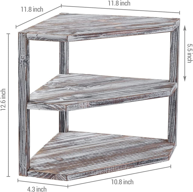 Tiered Torched Wood Kitchen Countertop Corner Organizer Shelf-MyGift