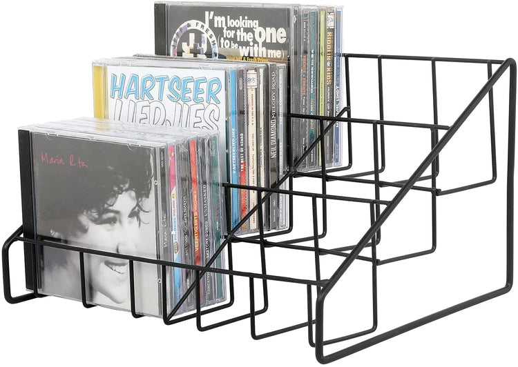 Matte Black Metal Wire CD Holder Storage Stand, 3 Tier Media Jewel Case Organizer Rack-MyGift