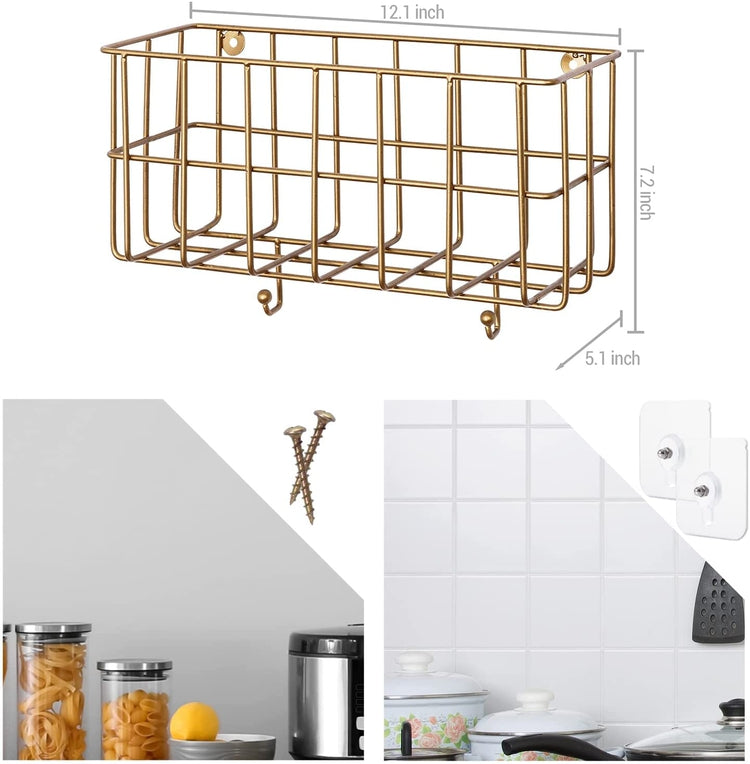 Antique Brass Tone Metal Wire Bathroom Shower Caddy Wall Mounted Storage Rack Shelf Baskets-MyGift