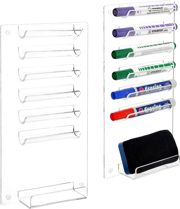 Clear Acrylic Wall Mounted Whiteboard Organizer Rack, Storage Shelf for Dry Erase Markers and Eraser Slot, Set of 2-MyGift