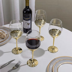 14 oz Tilted Design Brass Stemmed Wine Glasses/ Drinkware Sets, Set of 4