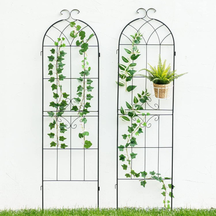 Set of 2, Tall Scrollwork Design Matte Black Metal Wire Connecting Trellis for Outdoor Garden Climbing Plants and Vines-MyGift