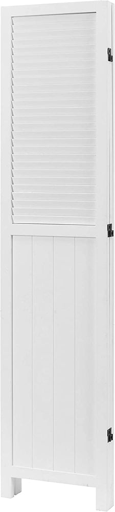 3-Panel Vintage White Room Divider Louvered Wood Folding Room Divider-MyGift