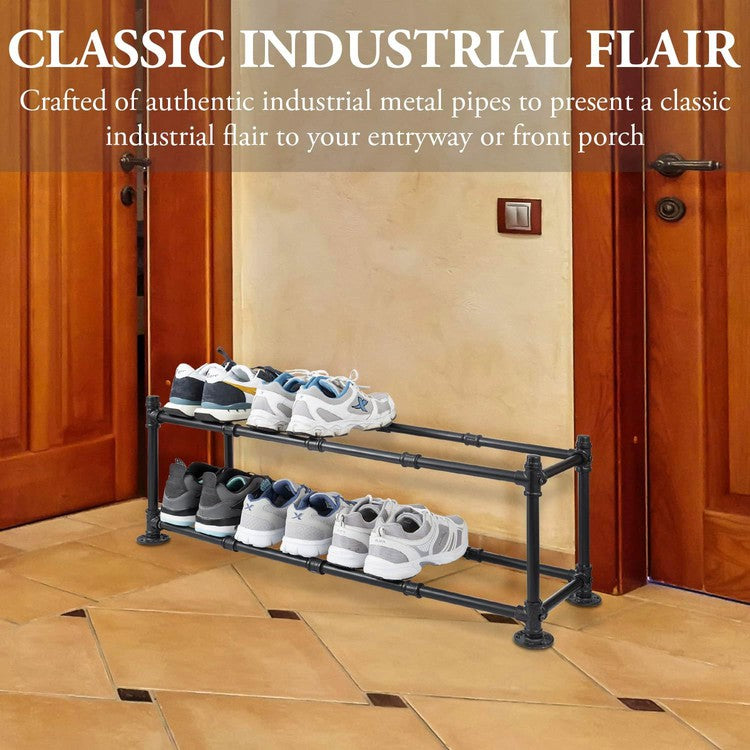 Tiered Matte Black Metal Pipe Freestanding Expanding Shoe Rack, Custom ...