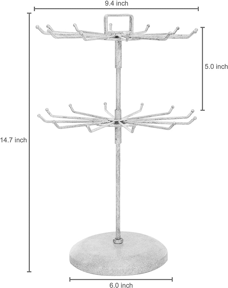 White Metal Jewelry Organizer Tower, Vintage Necklace Tree Stand with Hairclip Holder-MyGift