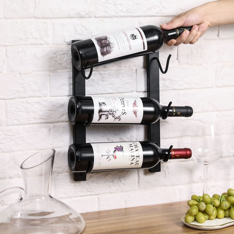 Wine Rack Wall Mounted, Matte Black Metal Wine Bottle Holder, Holds 6 Bottles-MyGift