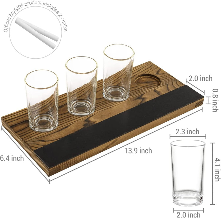 Beer Flight Board Set Includes 4 Tasting Beer Glasses, Burnt Wood Serving Tray with Chalkboard Panel-MyGift