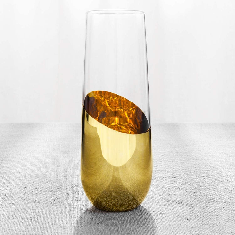 Set of 4, 10 oz Brass-Plated Sparkling Wine Glass, Modern Stemless Champagne Flutes-MyGift