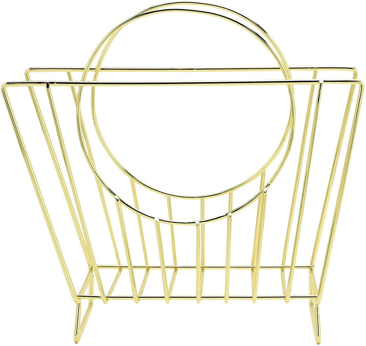 Mid-Century Brass Plated Metal Wire Handbag Shaped Magazine Holder Rack-MyGift