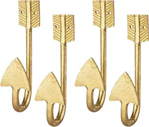 Gold Metal Wall Hanging Coat Hook with Arrow Design, Wall Mounted Entryway Storage Hooks, Set of 4-MyGift
