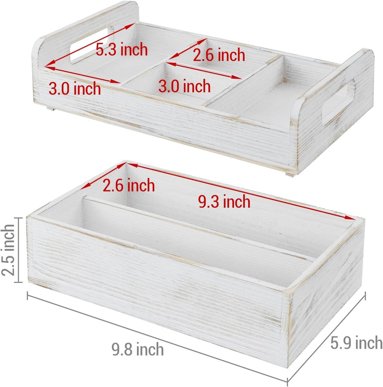 2 Tier White Washed Wood Vanity Storage Organizer Box, Bathroom Countertop Caddy-MyGift