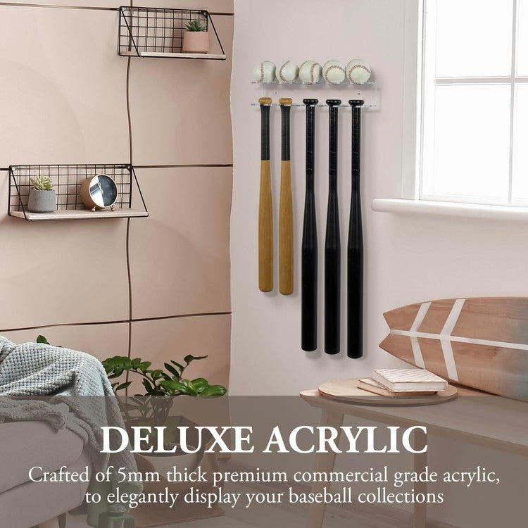 Clear Acrylic Hanging Baseball Bat and Ball Racks, Wall Mounted Sports Display Floating Shelf, Set of 2-MyGift