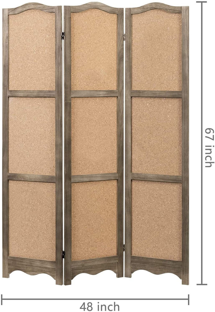 3-Panel Cork Board Room Divider with Brown Wood Frame-MyGift