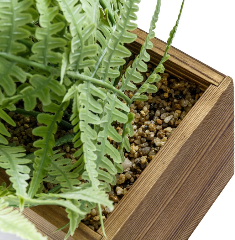 Fake Fern Plant, Artificial Greenery, Maidenhair Potted Faux Fern in Burnt Wood Square Planter Pot-MyGift